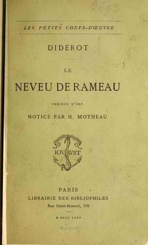 Le neveu de Rameau (French language, 1875, Librairie des bibliophiles)